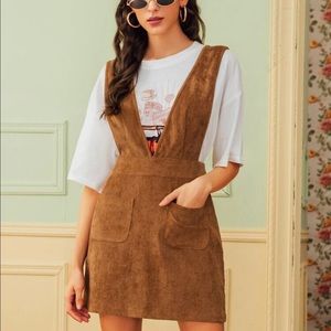 Dual Pocket Corduroy Suspender Dresses